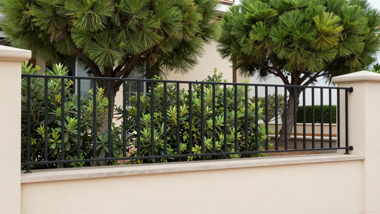 Clôture à claire-voie sur mur bahut devant une villa