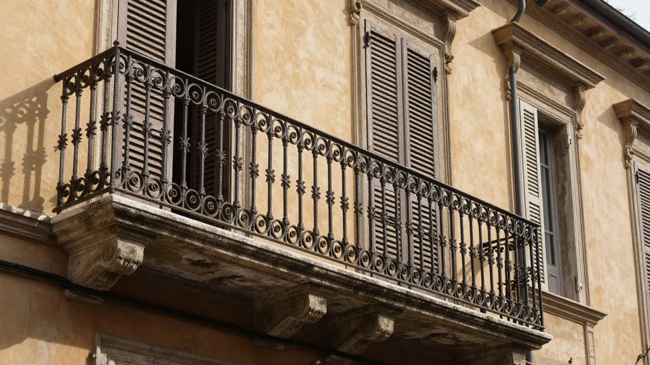 Garde-corps de balcon anciens sur une façade du centre de Toulon